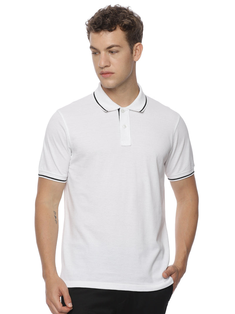 Monte Carlo Men's White Tipping Polo T-Shirt | Premium Half Sleeve Cotton Polo with Contrast Collar