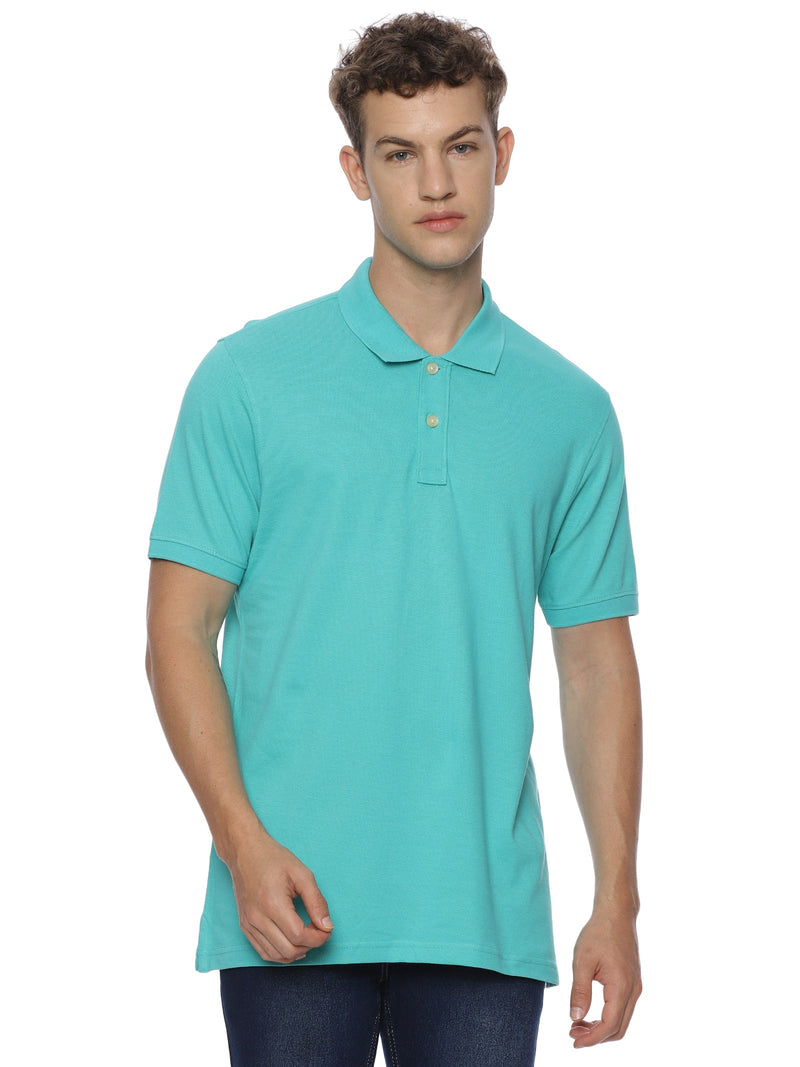 Monte Carlo Men's Aqua Blue Plain Polo T-Shirt | Premium Half Sleeve Solid Polo Tee