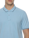 Monte Carlo Men's Sky Blue Tipping Polo T-Shirt | Premium Half Sleeve Cotton Polo with Contrast Collar