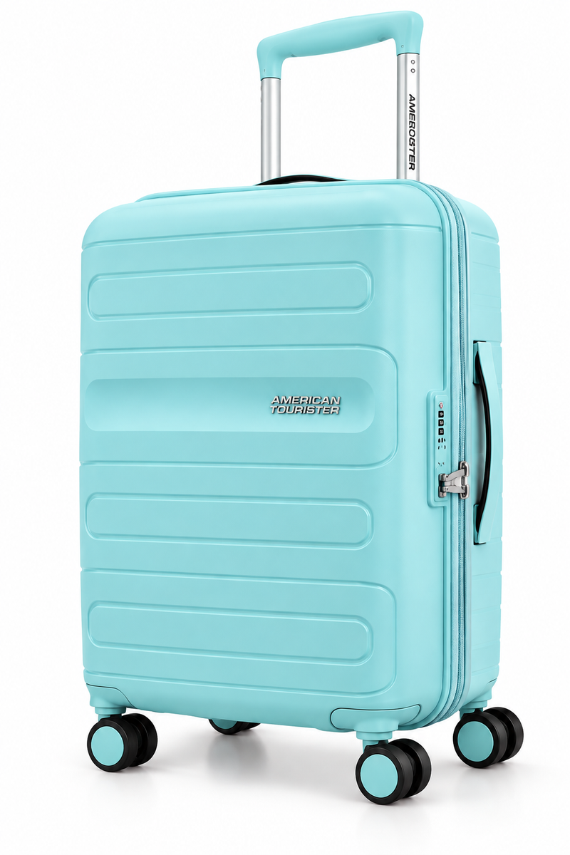 American Tourister Rinnia 79cm Large Trolley Bag – Light Blue Polypropylene Hard Shell Luggage, 8 Wheels