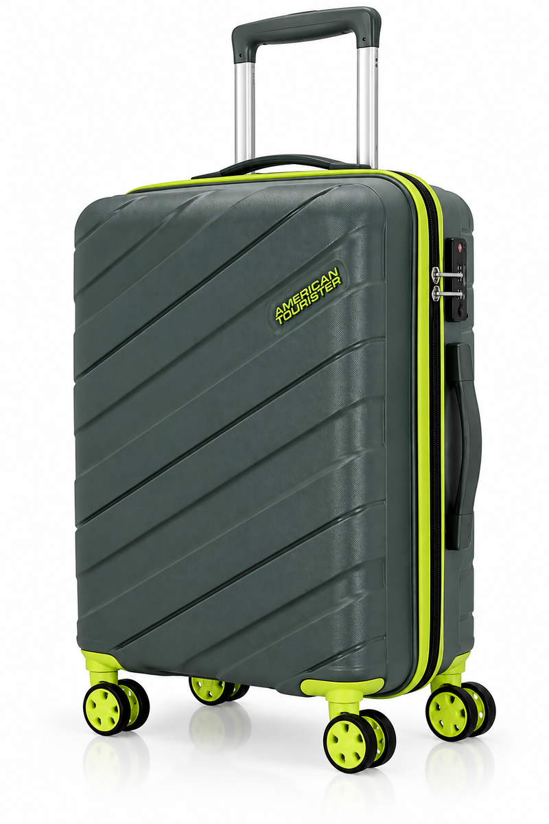 American Tourister Tuscon Pop 55cm Cabin Trolley Bag – Black/Grey & Lime Green Polypropylene Hard Shell