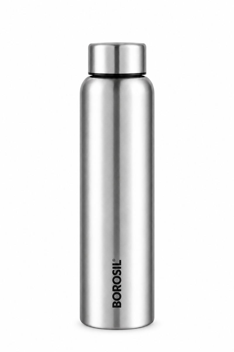 Borosil Aquaslim Stainless Steel Water Bottle – Silver, 1 L