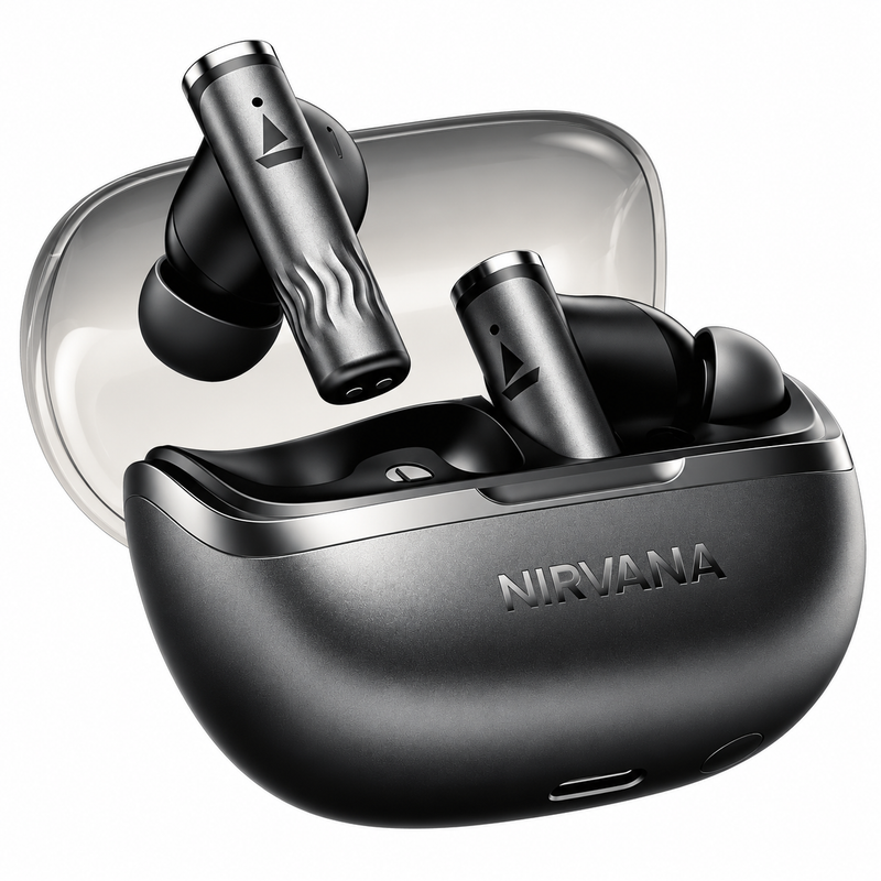 boAt Nirvana Zenith Pro, 50dB Hybrid Adaptive ANC, Spatial Audio, Hi-Res Audio LDAC, 6Mics AI-ENx, 80 Hrs Battery, Bluetooth Earbuds, TWS Ear Buds Wireless Earphones with mic (Velvet Grey)
