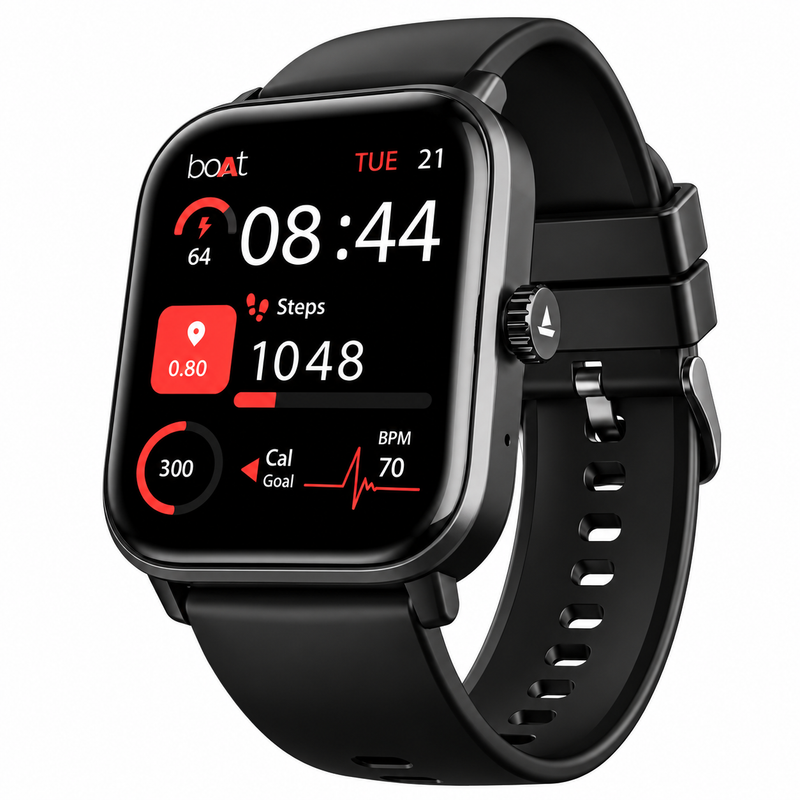 boAt Wave Astra Neo Smartwatch – Active Black, Stylish Square Touchscreen Display, Bluetooth Calling, Fitness Tracking and Smart Notifications