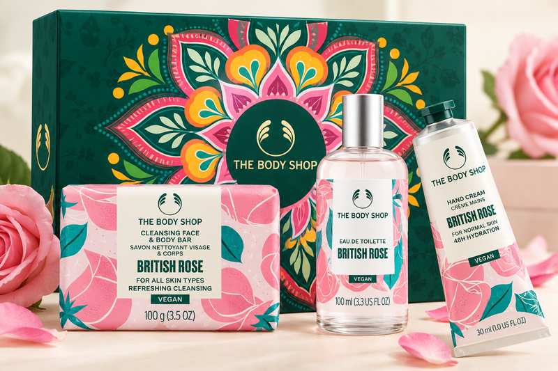 The Body Shop British Rose Gift Set – Cleansing Face & Body Bar 100g, Eau de Toilette 100ml & Hand Cream 30ml