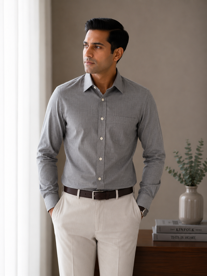 Arvind Fila Fil Men's Charcoal Grey Formal Shirt | Premium Office Wear | Full Sleeve