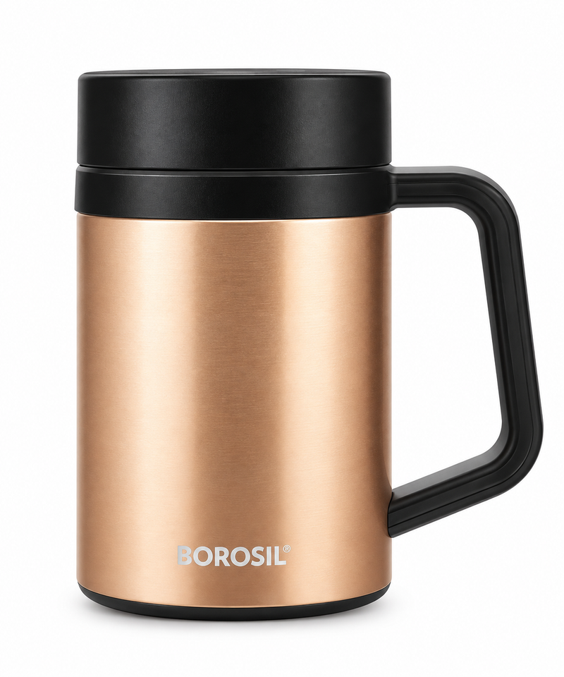 Borosil Easy Go Mug 410 ML Vacuum Insulated Stainless Steel Travel Mug – Rose Gold