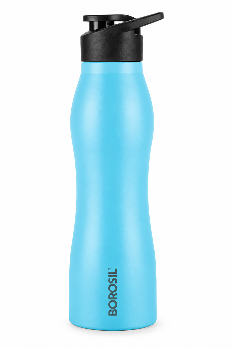 Borosil GripGo Single Wall Water Bottle – Blue, Grey, Pink & Purple, 950 ML