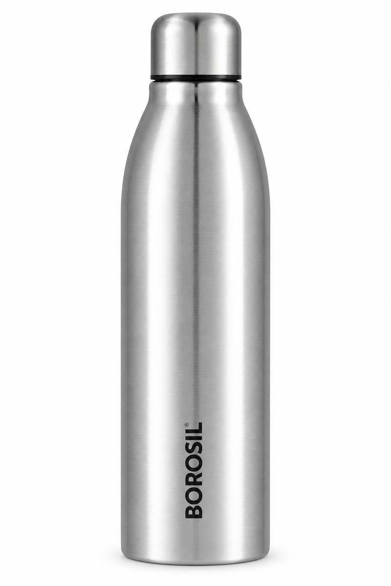 Borosil Juno Single Wall Stainless Steel Water Bottle – Silver, 950 ML
