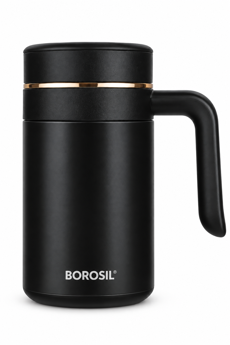 Borosil Klassic Super Mug 540 ML Vacuum Insulated Stainless Steel Mug – Black