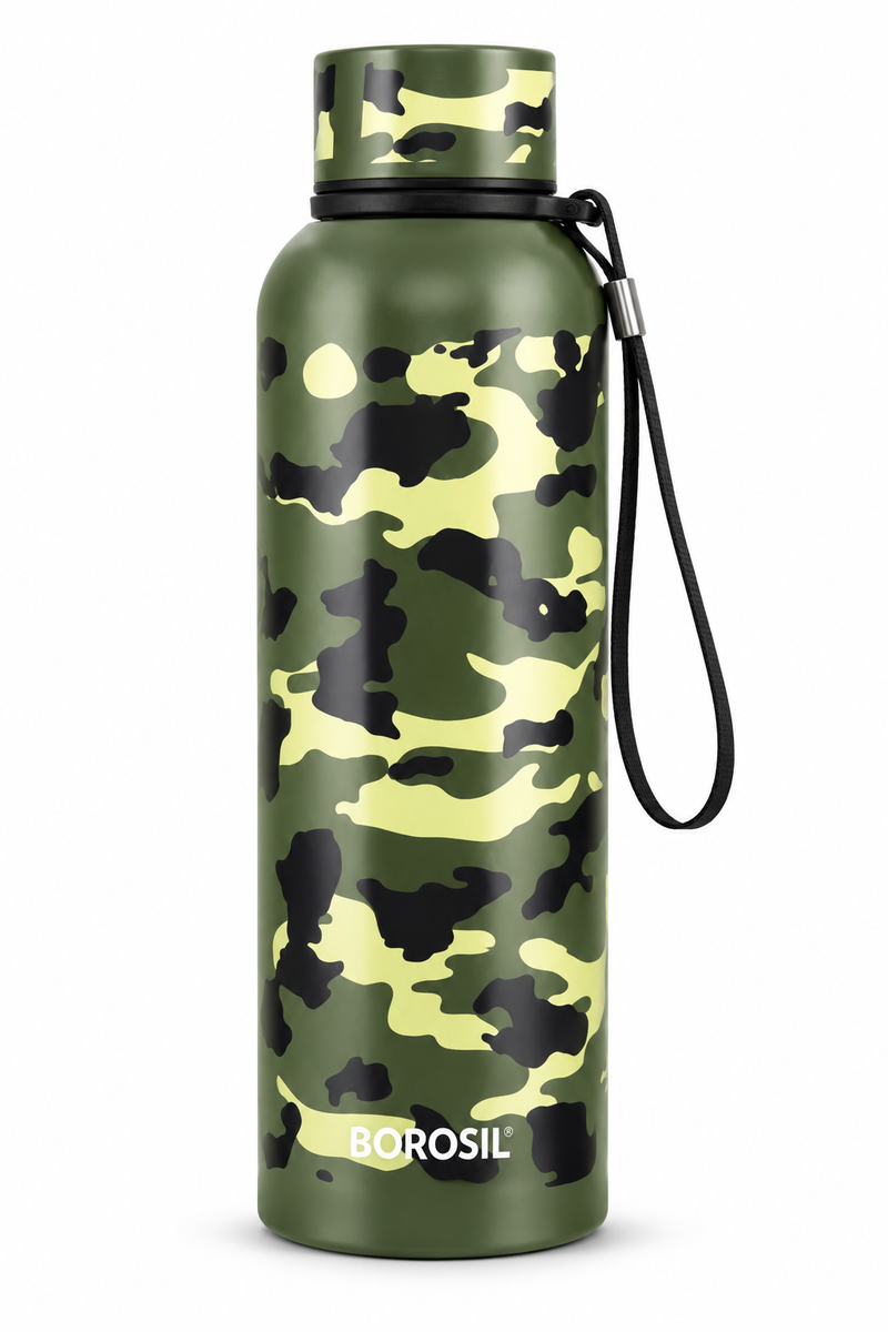 Borosil Trek 700 ML Military Camouflage Vacuum Insulated Stainless Steel Water Bottle