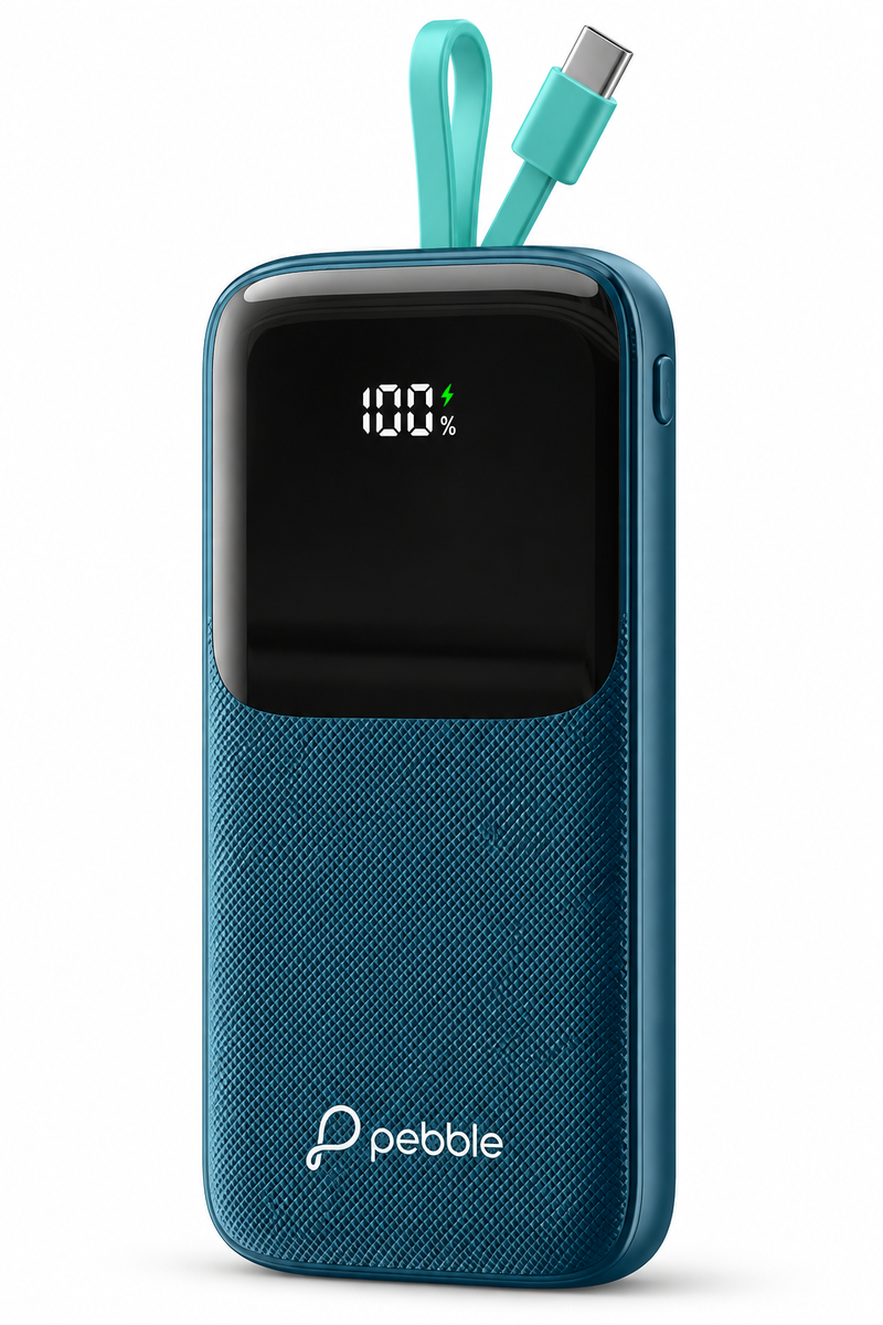 Pebble Rapid Electra 10 Power Bank 10000mAh | 22.5W Ultra Fast Charging with Built-In Type-C Cable