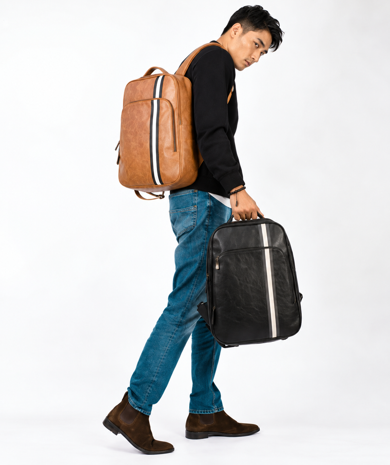 PHOENIX 15.6 Inch Laptop Backpack – Premium Faux Leather Laptop Backpack with Padded Shoulder Straps, Front Zip Pocket & Multiple Compartments