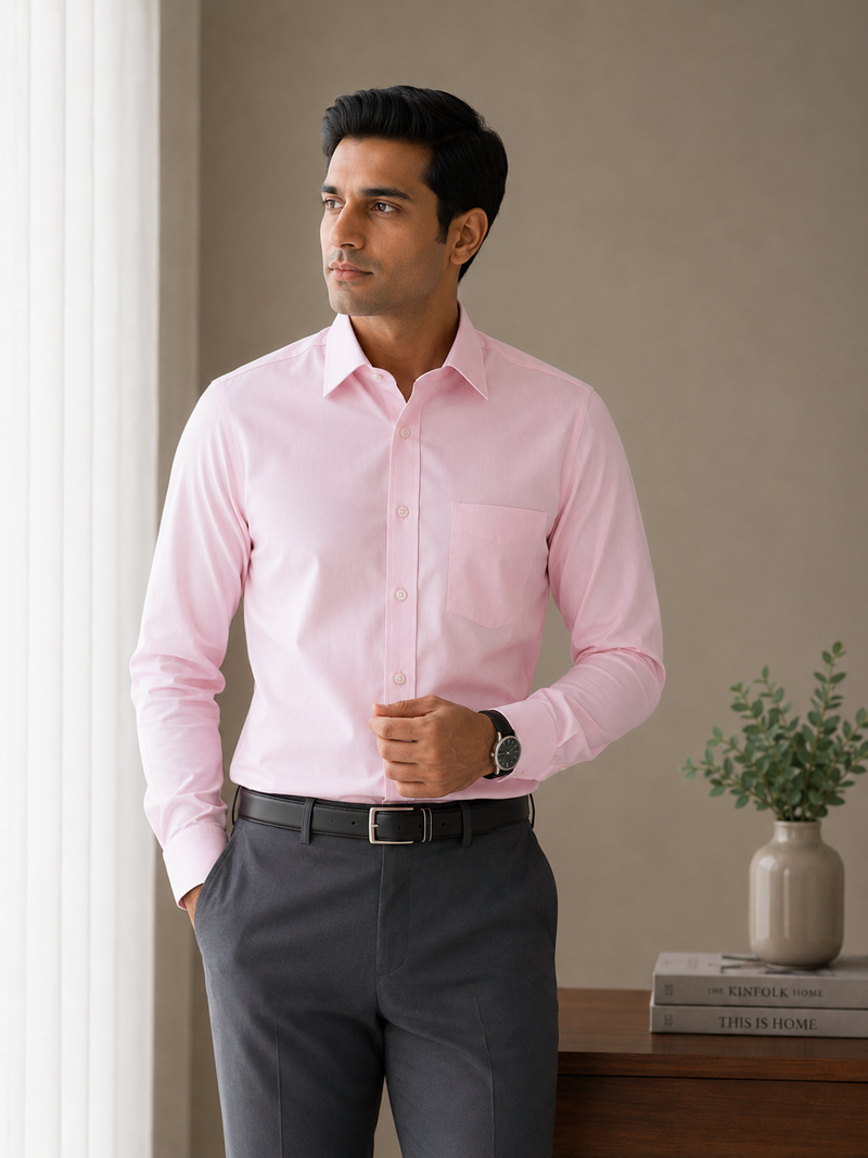 Arvind Satin Men's Pink Formal Shirt | Premium Luxury Satin Finish | Full Sleeve Office Wear