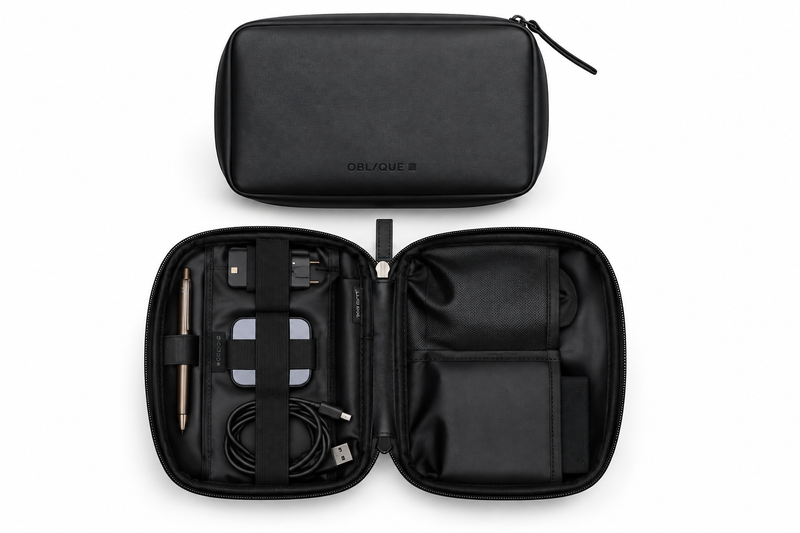 OBLIQUE SALLY Premium Tech Pouch | Faux Leather Travel Gadget Organizer
