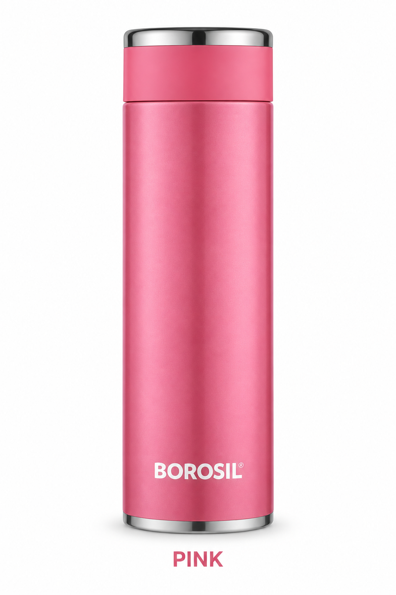 Borosil TravelSmart Vacuum Insulated Stainless Steel Bottle – Pink & Rose Gold, 200 ML, 260 ML & 360 ML