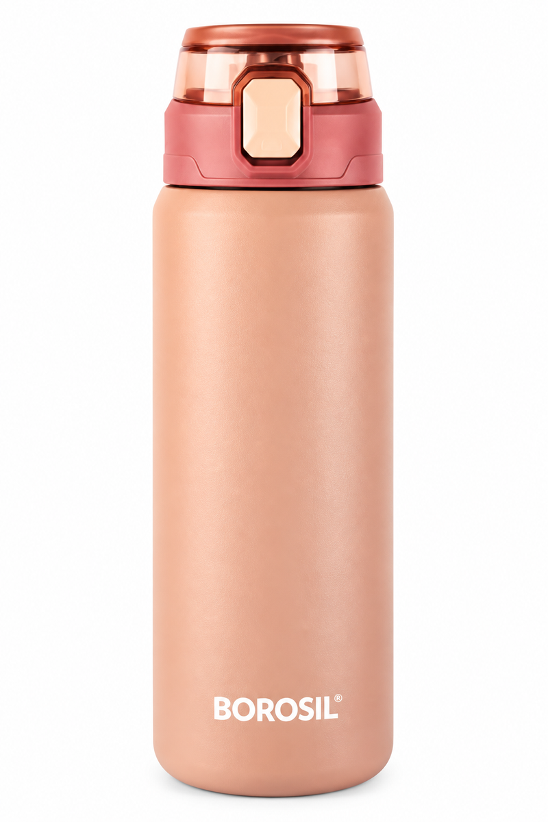 Borosil Aquasport 600 ML Vacuum Insulated Stainless Steel Water Bottle – Peach