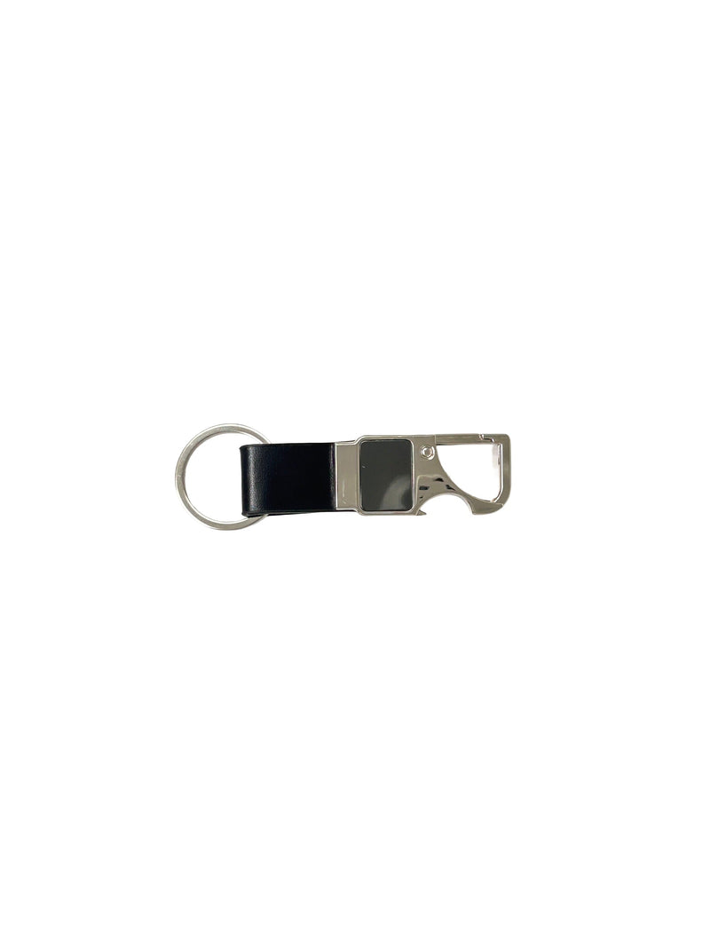 Black Leather Strap Keychain with Bottle Opener and Carabiner | Premium Corporate Gift