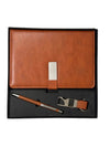 Tan Brown Leather Diary Gift Set with Pen & Keychain | Corporate Gift Box