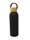 Matte Black Water Bottle with Bamboo Lid & Silicone Carry Loop | Insulated Stainless Steel | 500 ML