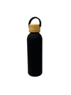 Matte Black Water Bottle with Bamboo Lid & Silicone Carry Loop | Insulated Stainless Steel | 500 ML