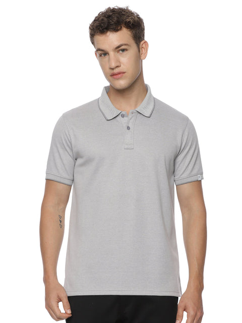 Monte Carlo MC Jaggard Light Grey Melange Polo T-Shirt for Men | Cotton Regular Fit Polo