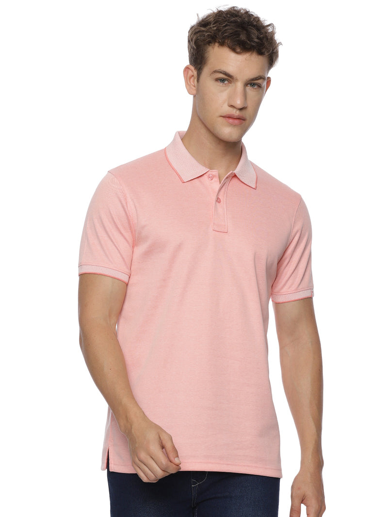Monte Carlo MC Jaggard Peach Pink Polo T-Shirt for Men | Cotton Regular Fit Polo