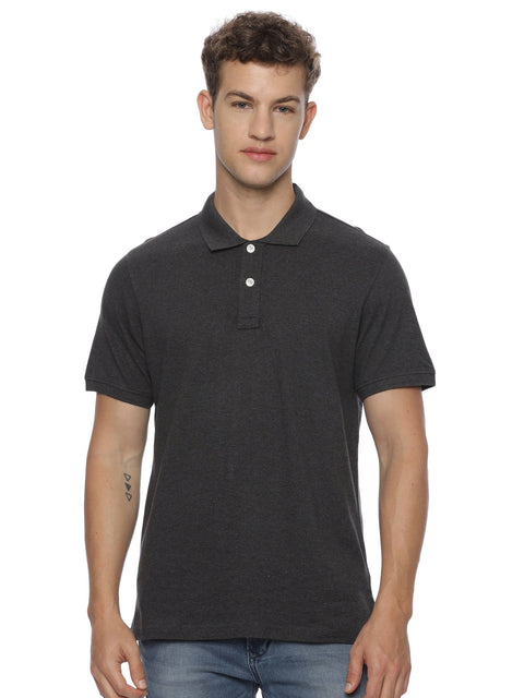Monte Carlo Men's Charcoal Melange Plain Polo T-Shirt | Premium Half Sleeve Cotton Polo