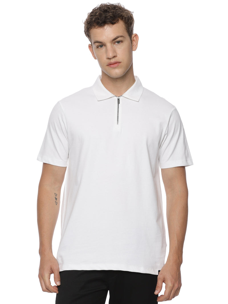 Monte Carlo Men's White Zipper Polo T-Shirt | Premium Half Sleeve Zip Neck Polo