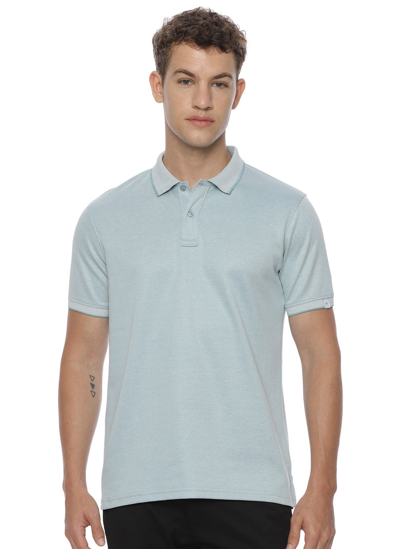 Monte Carlo MC Jaggard Green Melange Polo T-Shirt for Men | Cotton Regular Fit Polo