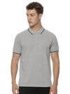Monte Carlo Men's Light Grey Melange Tipping Polo T-Shirt | Premium Half Sleeve Cotton Polo with Contrast Collar