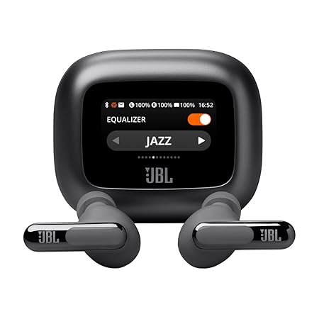JBL Live Beam 3 TWS,Hi-Res Audio True ANC Earbuds,Smart Case with Touch Display,48H Playtime,Wireless Charging,6 Mic,Multipoint Connection,Ip55 Proof, Headphones App,Personi-Fi 3.0 (Black)