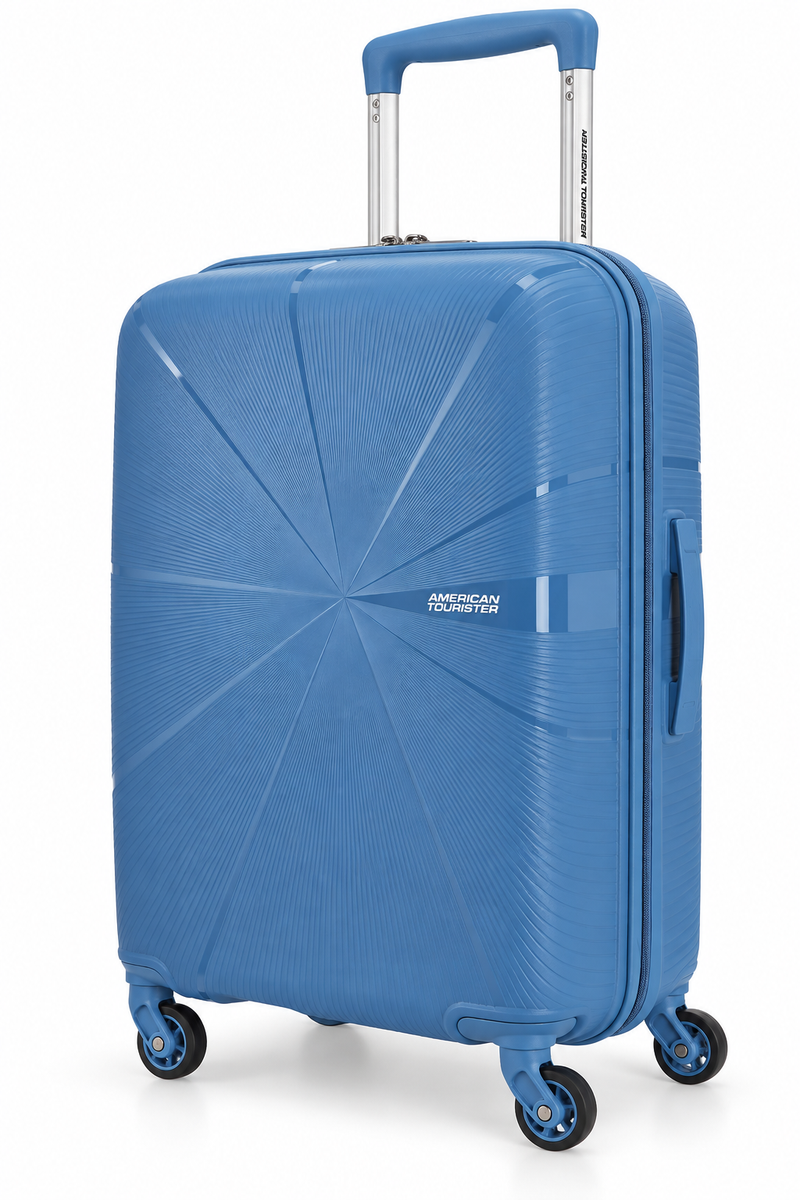 American Tourister Novatrax 67.5cm Medium Trolley Bag – Blue Polypropylene Hard Shell Luggage, 4 Wheels