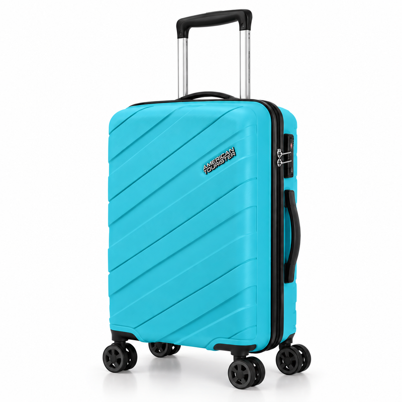 American Tourister Tuscon 8W 55cm Cabin Trolley Bag – Turquoise Polypropylene Hard Shell 8-Wheel Spinner Luggage