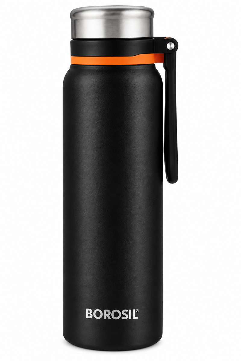 Borosil Aquafit 830 ML Vacuum Insulated Stainless Steel Water Bottle – Black & Grey