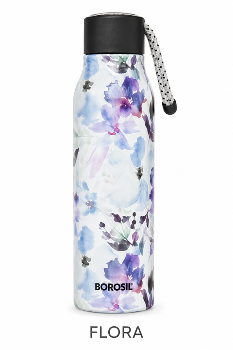 Borosil Aquasoul 600 ML Vacuum Insulated Stainless Steel Water Bottle – Flora, Black, Slate, Vibrant & Tropical