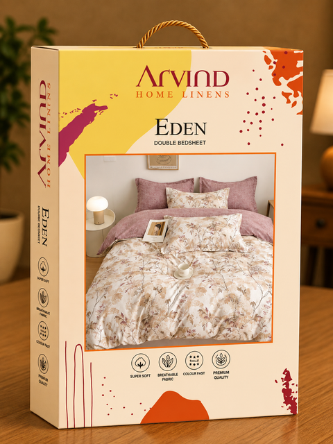 Arvind Eden Double Bedsheet Set – Premium Micro Fibre Floral Print with 2 Pillow Covers