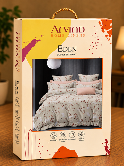 Arvind Eden Double Bedsheet Set – Premium Micro Fibre Printed Bedsheet with 2 Pillow Covers