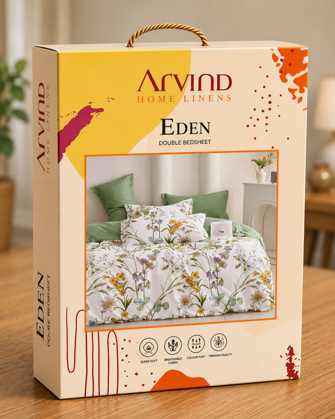 Arvind Eden Double Bedsheet Set – Floral Print | Microfiber | 1 Bedsheet + 2 Pillow Covers