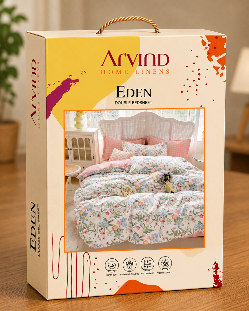 Arvind Eden Double Bedsheet Set – Multicolour Floral Microfiber Bedsheet with 2 Pillow Covers
