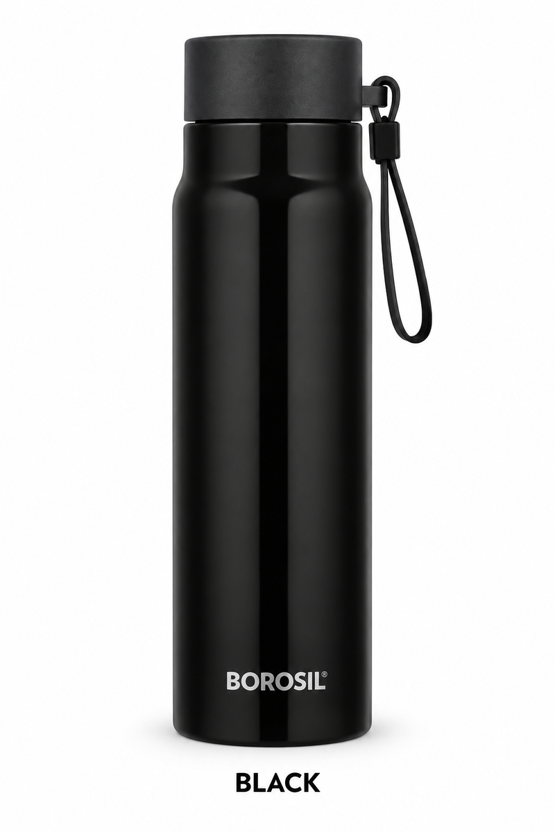 Borosil Bliss 500 ML Vacuum Insulated Stainless Steel Bottle – Black & Red