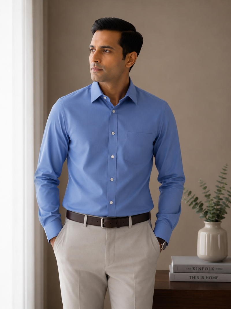 Arvind Easy Care Men's Royal Blue Formal Shirt | Premium Wrinkle-Resistant Office Wear | Full Sleeve