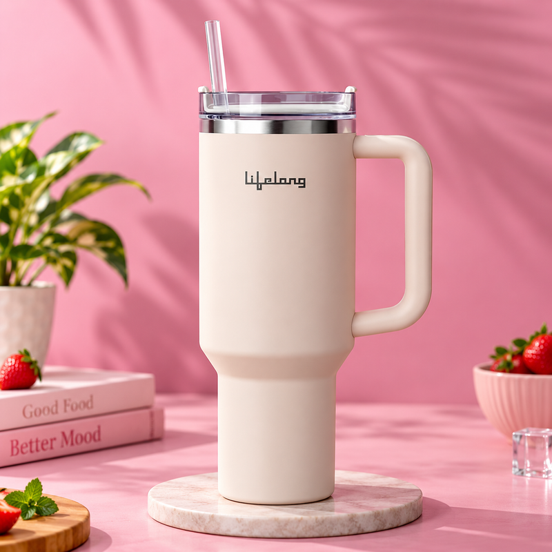 Lifelong Insulated Tumbler with Handle & Straw | Reusable Travel Coffee Cup & Water Bottle