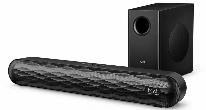 boAt Aavante Lyric 40W 2.1 Channel Bluetooth Soundbar with Wired Subwoofer – Premium Black, HDMI ARC, USB, AUX, Bluetooth 5.3, Remote Control