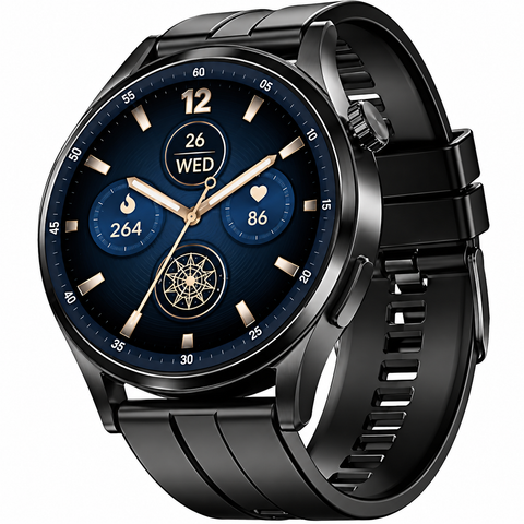 boAt Chrome Horizon Smartwatch – Midnight Black, Premium Round Dial, Stylish Black Strap, Fitness and Health Tracking, Smartwatch for Men and Women