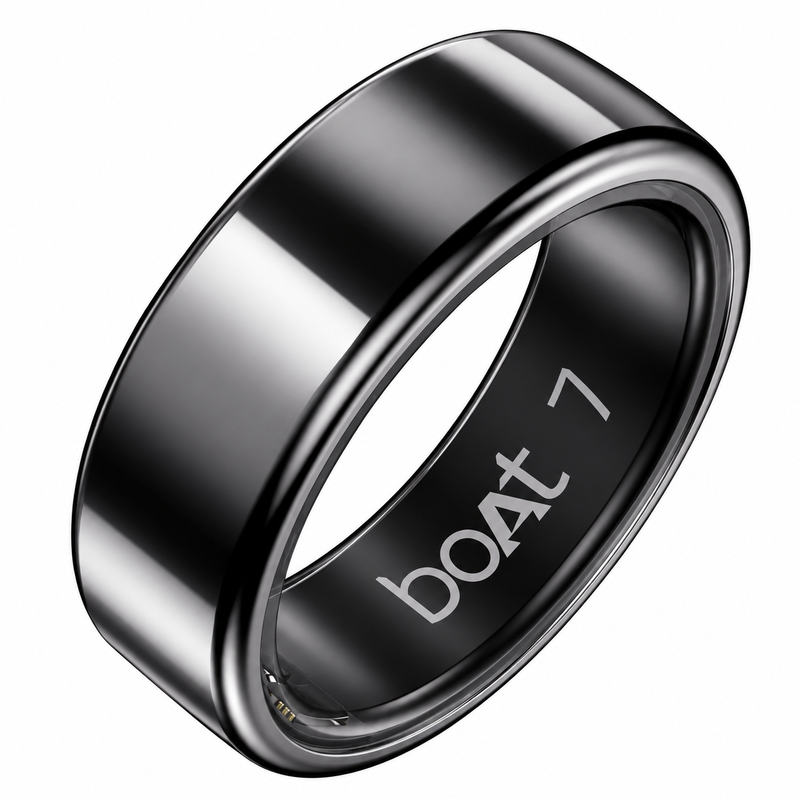 boAt SmartRing Active Plus, Auto HR, Sleep, SpO2, Stress & Skin Temperature Monitor, Stainless-Steel Build, 5 ATM, Weighs Only 5 gm, Portable Charging Case, smart Ring for Men (9, Midnight Black)