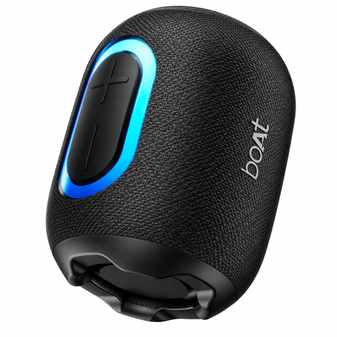 boAt Stone Portable Bluetooth Speaker – Midnight Black, Wireless Speaker with RGB LED Lighting, Premium Fabric Finish & Carry Strap