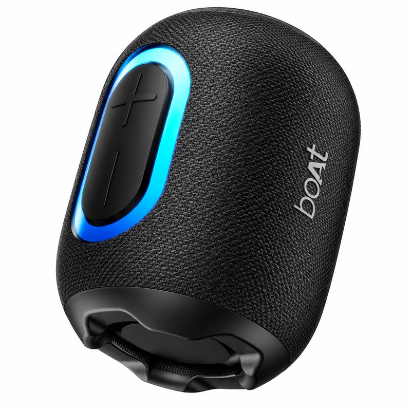 boAt Stone Portable Bluetooth Speaker – Midnight Black, Wireless Speaker with RGB LED Lighting, Premium Fabric Finish & Carry Strap