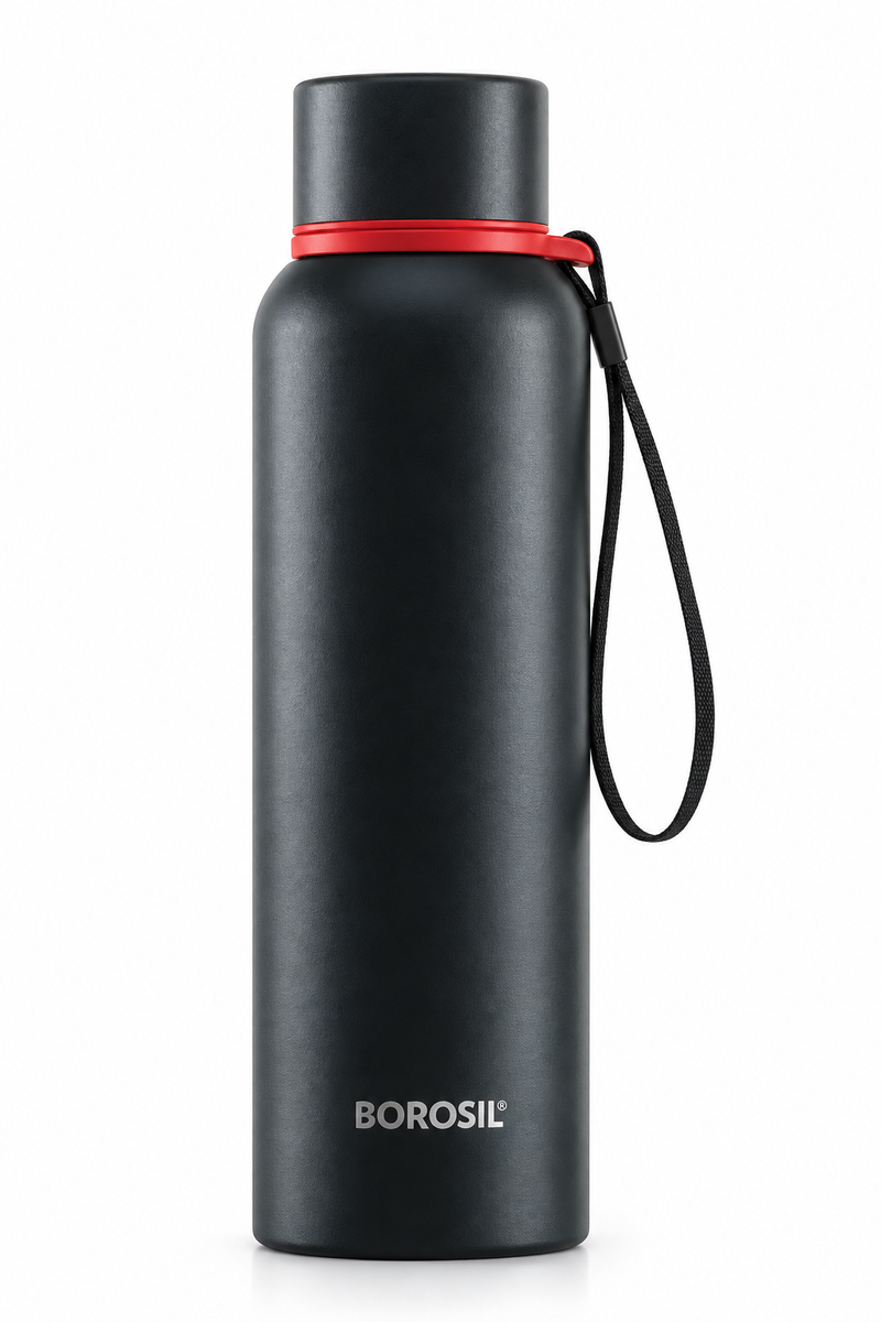 Borosil Trek Vacuum Insulated Stainless Steel Water Bottle – Black