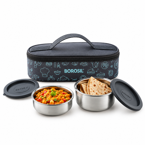 Borosil CarryFresh Insulated Stainless Steel Lunch Box Set of 2 – Horizontal, 180 ML Each